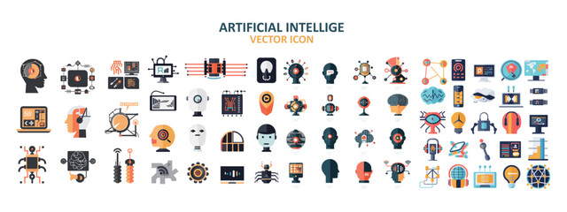Naklejka premium Modern artificial intelligence technology icons and design for digital platforms