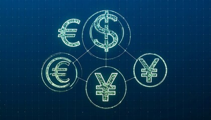 Abstract graphic of interconnected currency symbols
