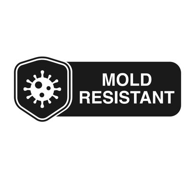 mold resistant icon shield with label and bacteria icon 