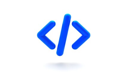 Blue code tags isolated on white background for web development and programming use