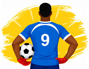 Determined Soccer Goalkeeper in Blue Jersey with Number 9