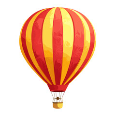Fototapeta premium Colorful hot air balloon floats in the sky during a clear day, showcasing vibrant red and yellow stripes