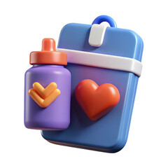 3d medical kit with heart symbol isolated on transparent background