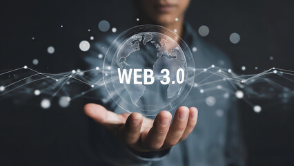 Explore the future web with cutting-edge technology, showing innovative Web 3.0 solutions with a digital globe and futuristic connection