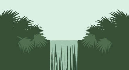 Fototapeta premium Vector illustration of a tranquil waterfall surrounded by greenery 
