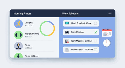 Daily Fitness And Work Schedule Application Interface Design Concept