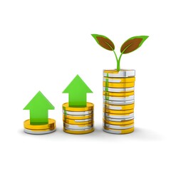Investment growth concept with coins and plant, financial success and wealth building