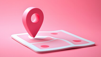 Pink location pin on map illustration for navigation and travel destination guide