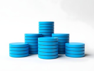 Blue coin stacks illustration for data storage blockchain technology concept art