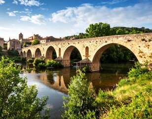 Fototapeta premium Ancient stone bridge over a tranquil river