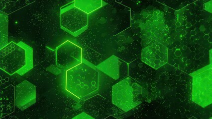 Abstract green hexagons on dark background
