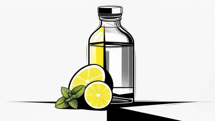 Abstract lemon-flavored drink bottle