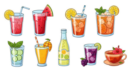 Refreshing Summer Drinks: Colorful Variety of Fruit Beverages and Teas