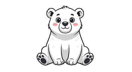 Naklejka premium Adorable cartoon polar bear sitting and smiling on a white background.
