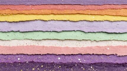 Colorful layered paper strips with glitter