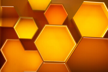 Vibrant hexagonal shapes in warm orange hues