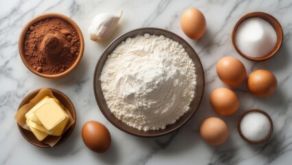 Baking ingredients on marble