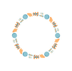 Colorful minimal flat circle frame with vibrant ornament. Round border with unique decoration and seamless pattern. Perfect for gym themes, fitness equipment designs, and workout banners.