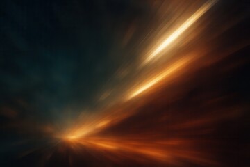 Dynamic abstract illustration with streaking golden and orange light trails against a deep dark background, symbolizing rapid motion, energy, and futuristic journeys. Isolated.