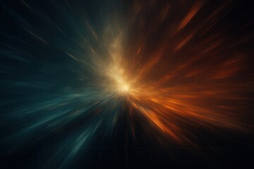 Obraz premium Dynamic burst of light and energy, illustrating speed and motion in a vibrant abstract space with converging teal and orange hues, perfect for futuristic concepts and backgrounds.