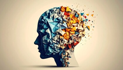 Abstract human head, fragmented and colorful