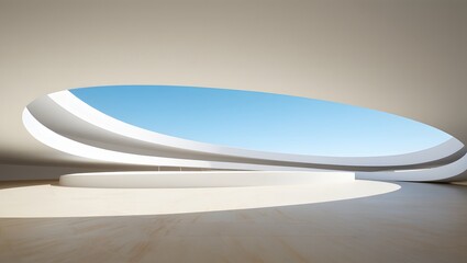 Modern architecture interior design with oval skylight and minimalist white space design