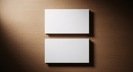 Clean white blank business cards stacked on a warm wooden surface, ready for professional branding and design