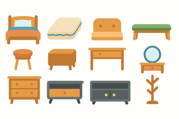 Furniture icon set. couch, bed, table, wardrobe, flat furnishings collection