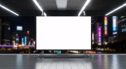 Blank digital billboard awaits your vibrant advertisement against a blurred cityscape at night, perfect for impactful promotions