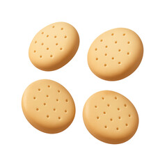 Fototapeta premium Four round biscuits with perforations isolated on transparent background