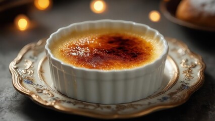 Creamy dessert in elegant dish