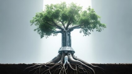 Fototapeta premium Futuristic tree with roots