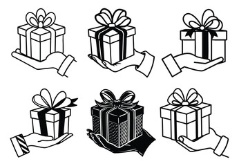 Set of colorful gift boxes with bows and ribbons for celebrations and holidays