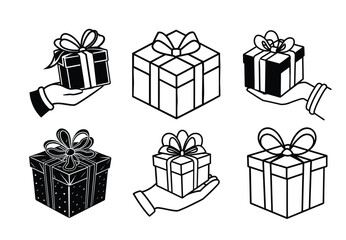 Set of colorful gift boxes with bows and ribbons for celebrations and holidays