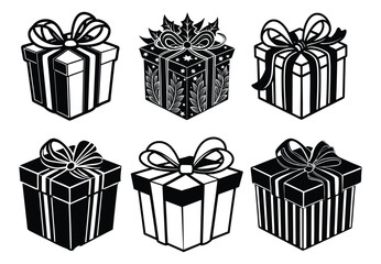 Gift boxes set with bows and ribbons for holidays and celebrations