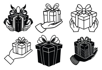 Gift boxes set with bows and ribbons for holidays birthdays and celebrations