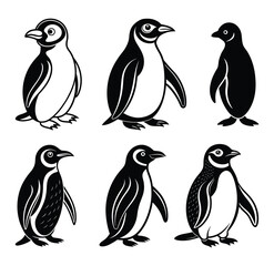 Naklejka premium Cute cartoon penguins in winter with snow and ice background