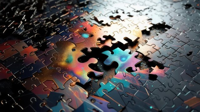 Colorful jigsaw puzzle close-up - Powered by Adobe
