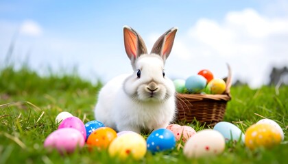 Rabbit among easter eggs