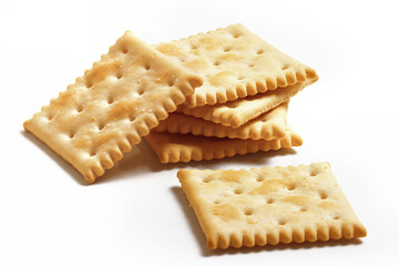 Saltine style Crackers pile on white background