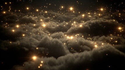 Naklejka premium Dark clouds illuminated by golden stars
