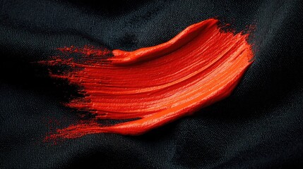 Red paint stroke on black fabric