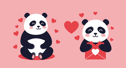 Naklejka premium Vector Cute Cartoon Panda Bear Illustration for Valentine Card Design