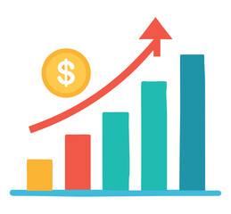Financial Growth Illustration: A vibrant illustration depicting financial growth, symbolized by an upward-trending arrow superimposed over a series of colorful bar graphs.