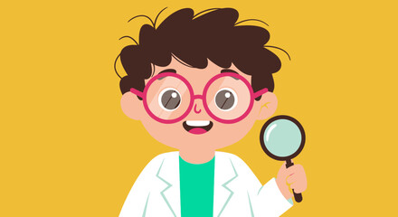 Vector Flat Solid Color Cute Scientist Illustration