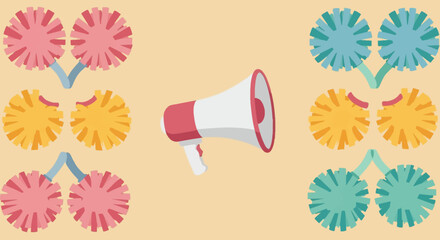 Colorful Cheerleading Vector Set Featuring Pom-Poms and Megaphone for Team Spirit