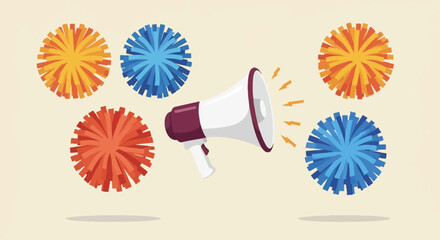 Colorful Cheerleading Vector Set Featuring Pom-Poms and Megaphone for Team Spirit