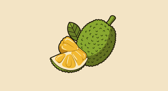 Vector Jackfruit Logo &ndash; Whole Fruit Label Design for Juice, Thai Dessert, Vegan Store Packaging
