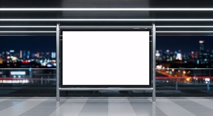 Blank billboard shines bright at night with blurred city lights, ready for your impactful advertisement