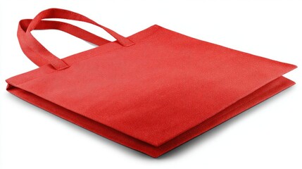 Red tote bag, angled view